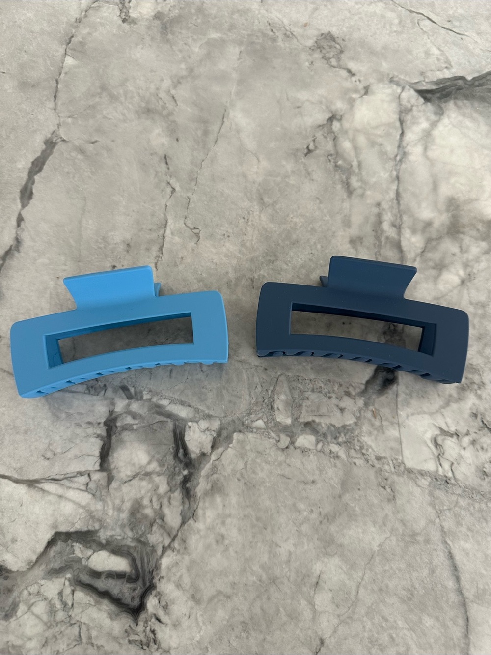 Matte Rectangle Hair Claw Clips - Light Blue & Navy (Set of 2)